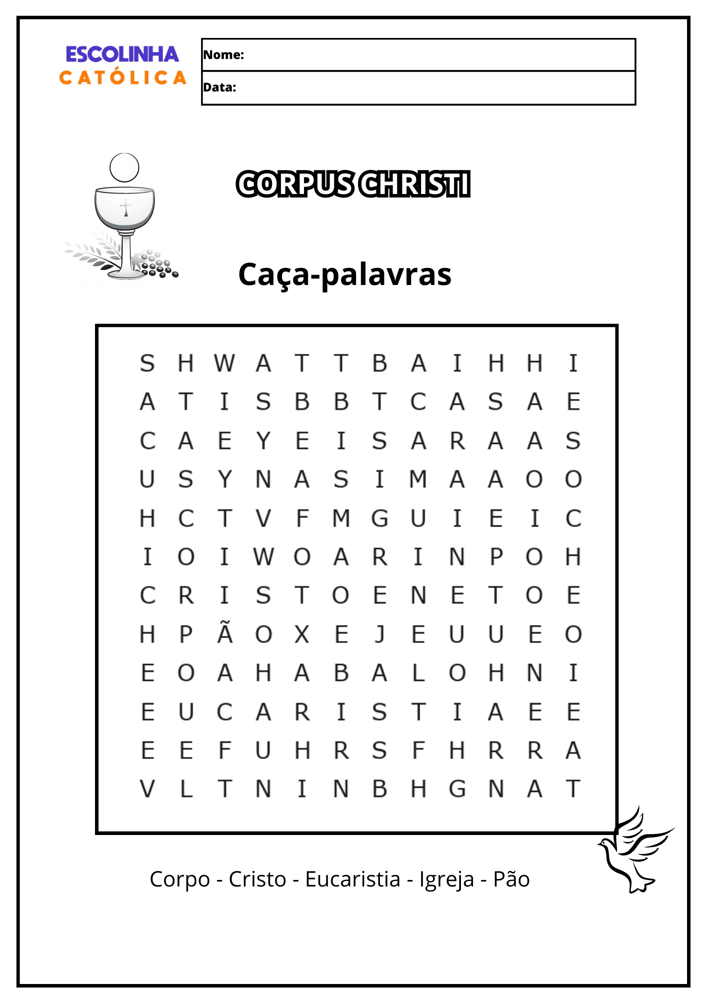 Material para o ministério infantil: caça- palavras